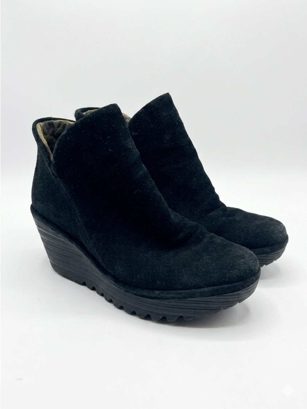 Fly London Suede Wedge Bootie Navy Blue Size 7 Indie Sleeve Boho‎ Hippie